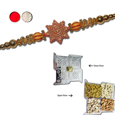 "Rakhi - FR- 8100 A (Single Rakhi), Swastik Dry Fruit Box - Code DFB7000 - Click here to View more details about this Product